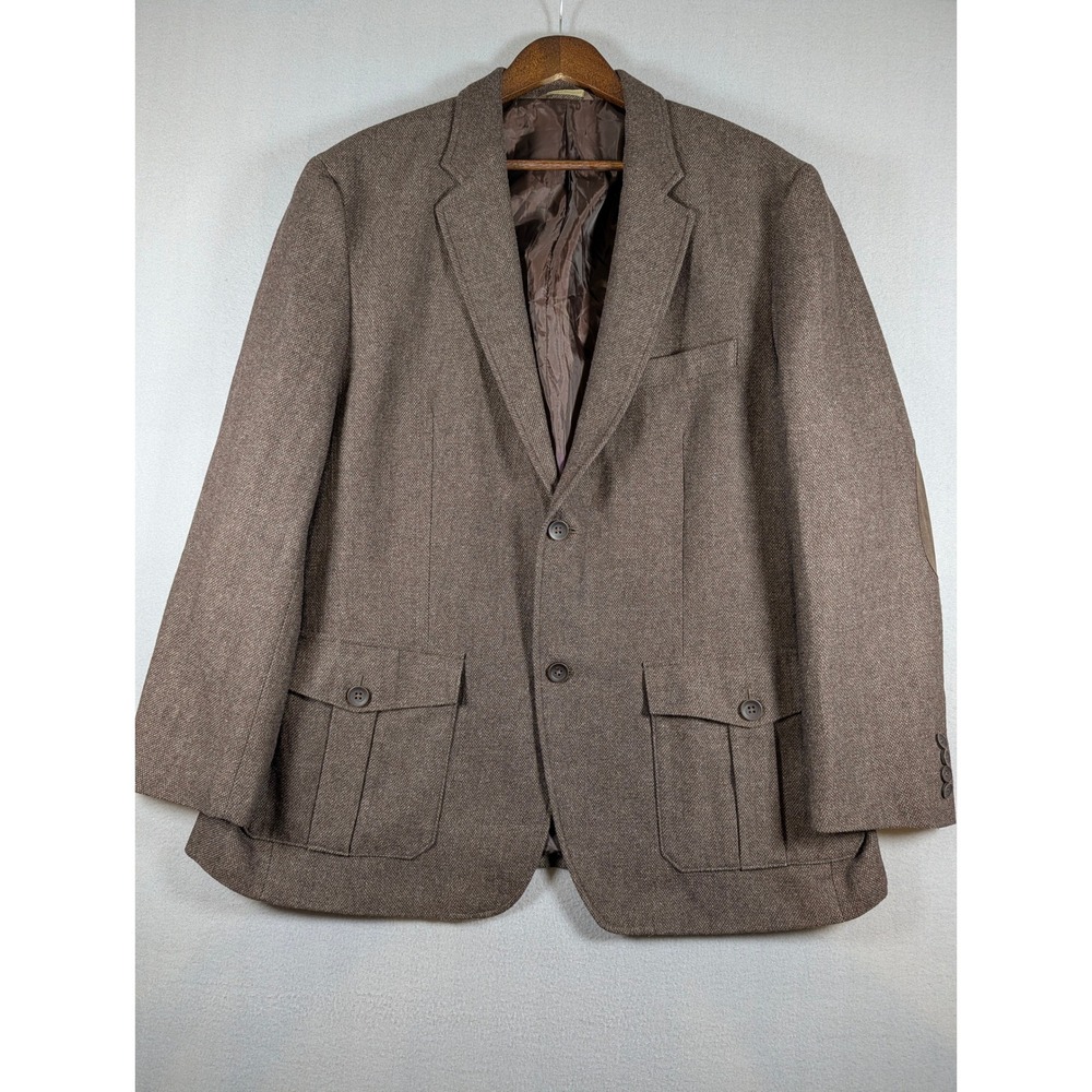 Tasso Elba Mens Brown Herringbone Wool Blend Blazer Elbow Patch Sport Coat XL